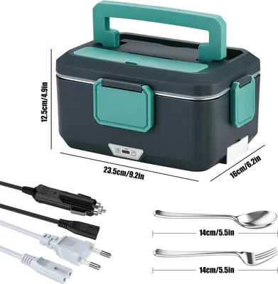 Produktbild von Elektrische Lunchbox - Heizbare Brotdose 2,5 l - 90 W 220 V - Edelstahleinsatz - Tragbar für Zuhause und Büro - Dunkelgrün