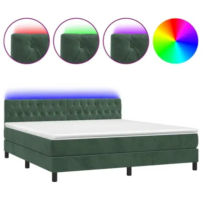 Produktbild von vidaXL Boxspringbett mit Matratze & LED Dunkelgrün 180x200 cm Samt