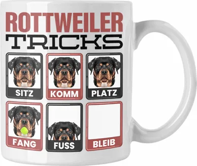 Produktbild von Trendation - Rottweiler Besitzer Tasse Geschenk Lustiger Spruch Geschenkidee Rottweiler Tricks Bleib (Weiß)