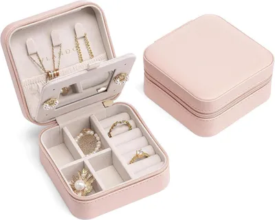 Image de Vlando Boîte à bijoux de voyage pour dames Bagues Boucles d'oreilles Miroir Cadeau
