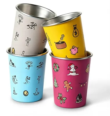 Immagine prodotto di Bicchieri per bambini in acciaio inossidabile, capacità 350 ml, confezione da 4 pezzi, colorati, ideali per bere