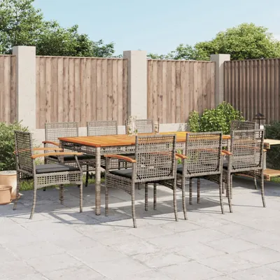 Produktbild von Design 9-tlg. Garten-Essgruppe mit Kissen Grau Poly Rattan, Gartenmöbel-Sets 2024 Neu