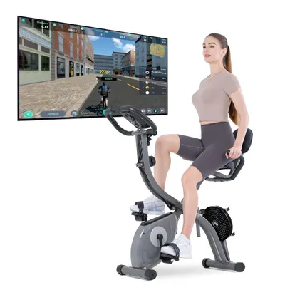 Immagine prodotto di Cyclette pieghevole con APP - Cyclette pieghevole 4 in 1 con 10 livelli di resistenza magnetica regolabile e cavo di tensione - Display LCD - grigio