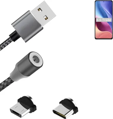 Produktbild von K-S-Trade Hochwertiges Magnet-Lade-kabel Sync-Kabel Daten-Kabel für Xiaomi Redmi K40 Pro mit USB-Typ-C-Anschluss und Micro-USB-Anschluss 2A bis zu