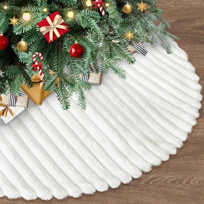 Immagine prodotto di Copertura rotonda per albero di Natale, diametro 90 cm, in ecopelliccia bianca
