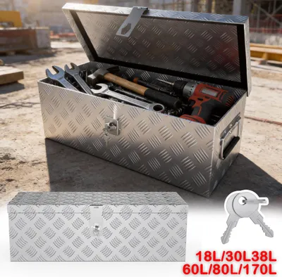 Image de LARS360 Argent 98,5 × 32,5 × 25,0 cm Caisse de transport en aluminium env. 80 L, caisse en aluminium verrouillable, caisse à outils résistante aux intempéries avec poignées de sécurité, 2 clés incluses