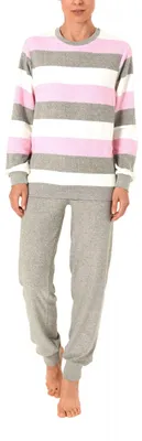 Produktbild von Damen Frottee Pyjama lang mit Bündchen in einer tollen Streifenoptik – 271 201 93 238 ; rosa , 36