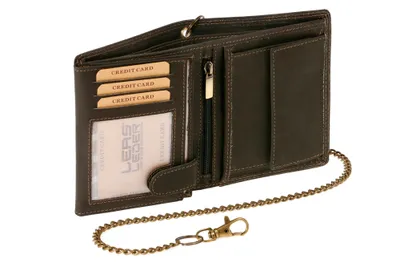 Produktbild von LEAS MCL Bikerkombibörse im Hochformat mit Kette Vintage-Stil in Echt-Leder, schwarz - LEAS Chain-Series