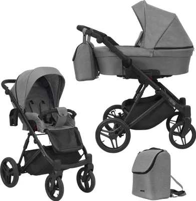 Produktbild von Kinderwagen LAZZIO Sportwagen Babywagen Babyschale Komplettset Kinder Wagen Set 2 in 1 (grau, Rahmenfarbe: Schwarz)