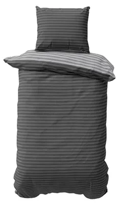 Produktbild von Bettwäsche 155x220 cm Baumwolle Anthrazit Grau gestreift Stripe Damast Bettbezug PolyBaumwolle Wendebettwäsche