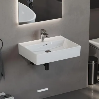 Produktbild von Aqua Bagno Waschbecken 60 im modernen Loft Air Design Eckig Wand-Waschbecken Möbelwaschtisch Waschtisch aus Keramik Weiß 605 x 465 x 130 mm