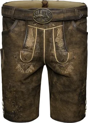 Produktbild von Fassing Trachten Lederhose Kurzhose Antik mit Gürtel , Größe:56/2XL, Farbe:Holz