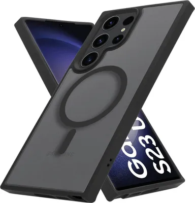 Produktbild von Cadorabo Hülle für Samsung Galaxy S23 ULTRA in SCHWARZ kompatibel mit MagSafe - Hybrid Schutzhülle mit TPU Silikon-Rand und stabiler Rückseite
