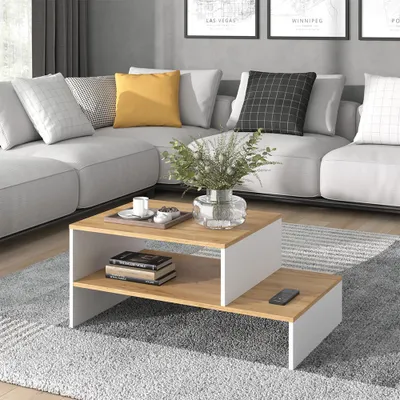 Immagine prodotto di Tavolino salotto Vicco Amely Quercia dorata/bianco 90 x 55 cm con ripiano, Model 56267
