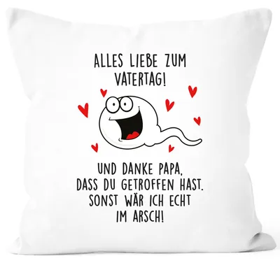 Produktbild von Kissen-Bezug Danke Papa dass du getroffen hast Geschenk lustig zum Vatertag Spermium Moonworks® weiß 40cm x 40cm
