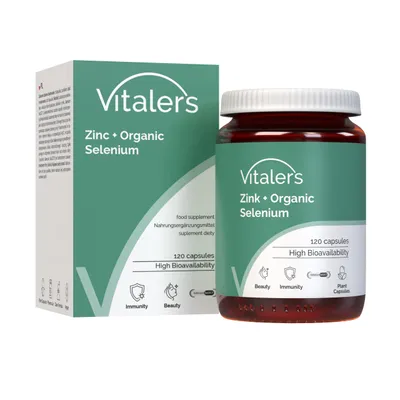Produktbild von Vitaler's Zink 15 mg + Selen 200 μg - 120 Kapseln, 4 Monate Nahrungsergänzung
