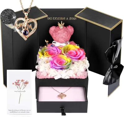 Productafbeelding van Eeuwige Rozen Cadeau - Bloemen Moeder - Verjaardag Vieren - 100 Talen Liefde - 15x15x20 cm - Rose Goud