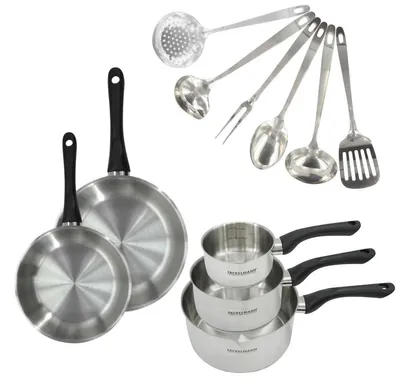 Immagine prodotto di Cookware set - All hobs including induction - FACKELMANN - Geneva - Stainless steel - 2 frying pans 20 and 24. 3 saucepans and 6 utensils