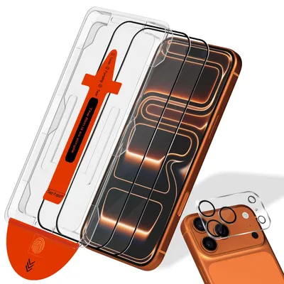 Obrázek produktu pro 2-balení iPhone 17 Pro Ochranné sklo na displej & 1-balení ochrana objektivu - Tvrzené sklo | [Automatická instalace] - Bez bublin