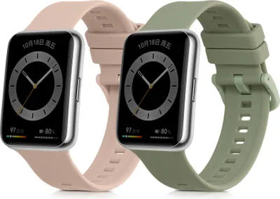 Produktbild von kwmobile 2x Uhrenarmband für Huawei Watch Fit 2 Armband - Fitnesstracker Band Set aus TPU Silikon - Ersatzarmband Smartwatch - Altrosa Pastellgrün