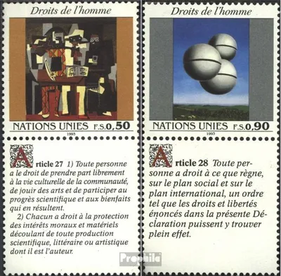 Produktbild von Briefmarken UNO - Genf 1993 Mi 233-234 mit Zierfeld (kompl.Ausg.) gestempelt Menschenrechte