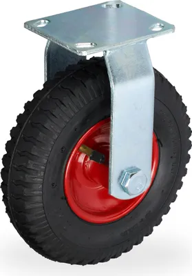 Imagen del producto de Relaxdays, rueda neumática de carga, capacidad de carga de 120 kg, para vehículos de 2.50-4, con placa de acero, neumática, rueda para cargas pesadas, rodillo de goma, color negro/rojo