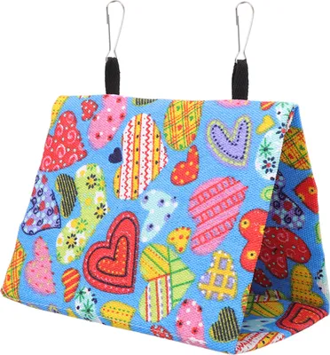 Produktbild von Bird Hanging Tent Triangular Bunte Canvas Papageien Hausbett mit Haken für Cockatiel Lovebird 17x11x15cm