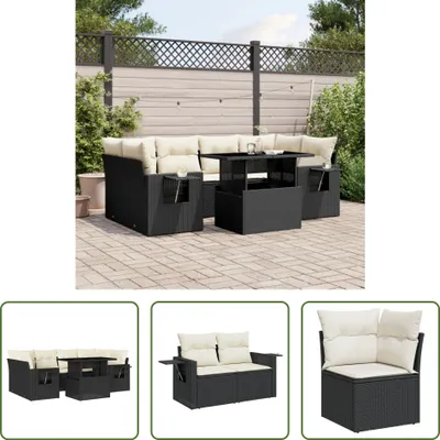 Produktbild von The Living Store 7-tlg. Garten-Sofagarnitur mit Kissen Schwarz Poly Rattan
