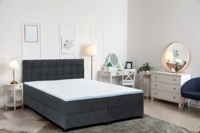 Produktbild von Boxspringbett MALMO mit Topper zwei Bettkästen Matratze Doppelbett 180 cm (Fresh 32 - grau)