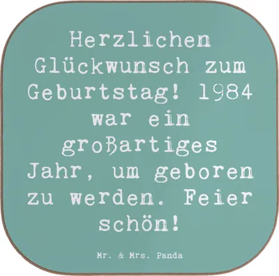 Produktbild von Mr. & Mrs. Panda Tischuntersetzer Spruch 1984 Geburtstag - Meeresbrise - Geschenk, Tischschoner, gläseruntersetzer, besondere Tag, Coaster, Untersetzer Gläser, feiern