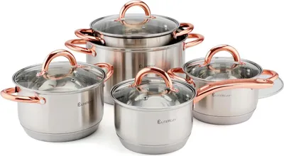 Produktbild von Induktionspannenset - 10-teilig - Edelstahl - Roségoldene Griffe