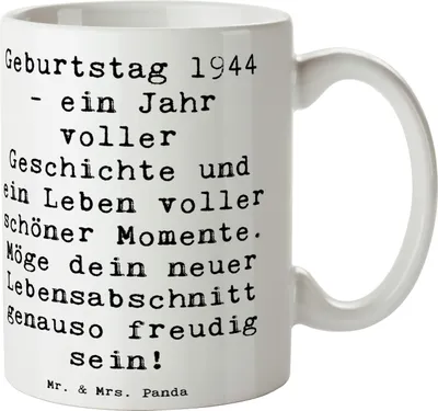 Produktbild von Mr. & Mrs. Panda Teetasse Spruch 1944 Geburtstag - Weiß - Geschenk, Geschenkideen, Happy Birthday, freudig, Geburtstagsgeschenk, Tasse, Kaffeebecher, Glückwunsch, Alter