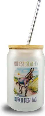 Produktbild von Mit Eselslachen durch den Tag Trinkglas mit Bambusdeckel