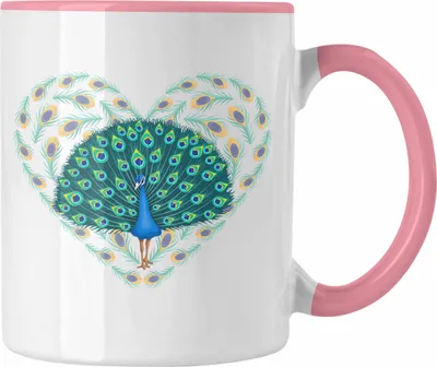 Produktbild von Trendation - Pfau Deko Tasse Geschenk Schöne Grafik Pfauen-Besitzer Geschenkidee Herz (Rosa)