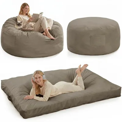 Produktbild von 2-in-1 Sitzsack - Memory-Schaumstoff - 120 cm - Als Bett Umwandelbar - Waschbarer Samtbezug - Für Erwachsene und Jugendliche - Champagnergrau