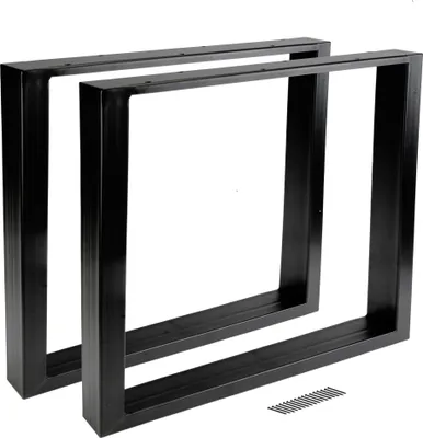 Two black metal table legs are shown against a white background.