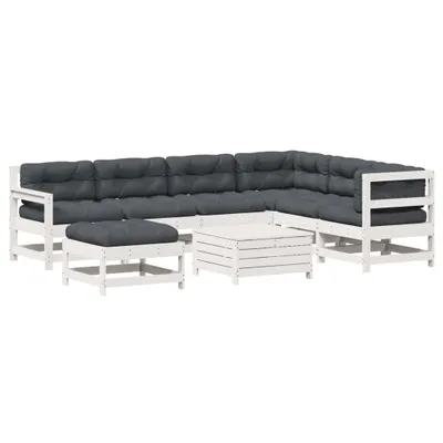 Produktbild von vidaXL 8-tlg. Garten-Lounge-Set mit Kissen Weiß Massivholz Kiefer