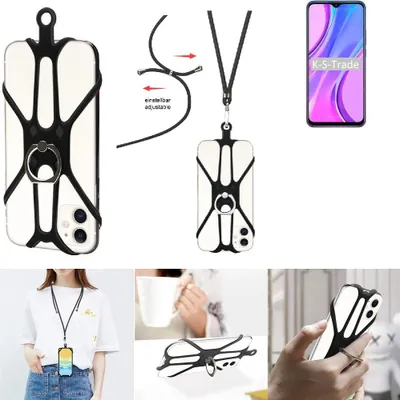 Produktbild von K-S-Trade 3in1 Handykette Handyband Handykordel Halsband Smartphone-Ring Handy-Ring kompatibel mit Xiaomi Redmi 9 Fingerhalterung Handyring