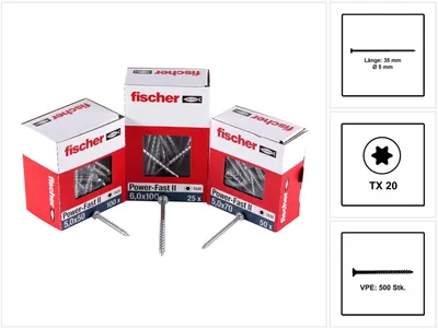 Produktbild von Fischer Spanplattenschraube 5,0x35 PowerFast FPF II CTP BC, Senkkopf, Innenstern TX. Teilgewinde