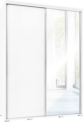 Produktbild von Klassischer Kleiderschrank, schlichter Kleiderschrank, moderne Kleiderstange aus Metall, geräumiger Kleiderschrank mit Schiebetüren und Spiegel, ideal für jedes Zimmer, Wohnzimmer, Schlafzimmer - Cloe (155 cm - Weiß)