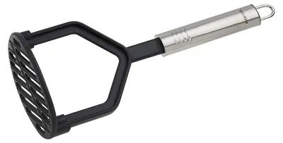 Immagine prodotto di Schiacciapatate Fackelmann da 25 cm con manico ovale, schiacciapatate per pentole e padelle antiaderenti, utensile da cucina in acciaio inossidabile e plastica di alta qualità (colore: argento/nero)