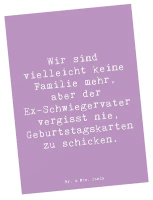 Produktbild von Mr. & Mrs. Panda Postkarte Spruch Ex-Schwiegervater Grüße - Lavendeltraum - Geschenk, Humor, Beziehungen, Ansichtskarte, Trennung, handgemacht, besonderer Mensch, Freude
