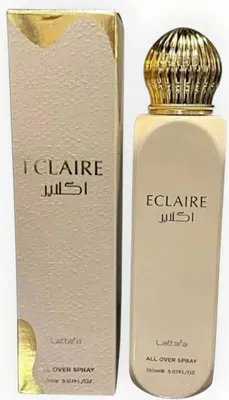 A perfume bottle and its packaging are shown against a white background.