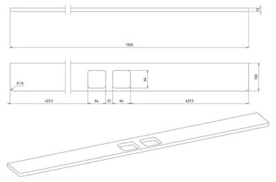 Productafbeelding van Sapho ABELINE wastafelblad, composietsteen, 1000mm, 2 spoelgaten, mat wit