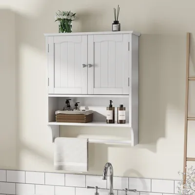 Produktbild von Wandmontierter Badezimmerschrank in Weiß mit 2 verstellbaren Regalen, vielseitiger Medizinschrank für Badezimmer Küche und Waschküche
