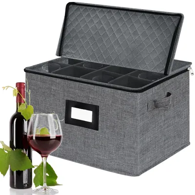 Produktbild von Weinglas-Aufbewahrungsbox, Weinglashalter, Aufbewahrungsbox, Schutzbox für Kristallgläser mit Trennwänden, faltbare Box für 12 Kristallgläser, Champagner, 43 x 34 x 25 cm