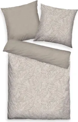 Produktbild von Satin-Wende-Bettwäsche - 155 x 220 cm - Creme - Weiß - mit Reißverschluss - mit Blättermotive