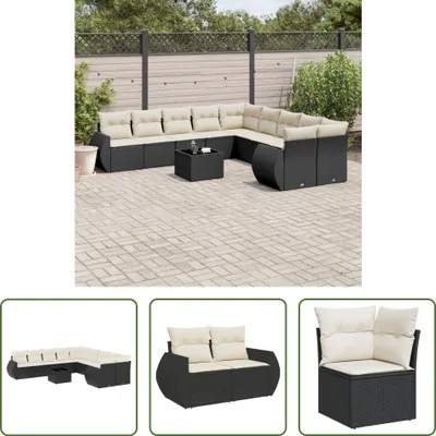 Produktbild von The Living Store 11-tlg. Garten-Sofagarnitur mit Kissen Schwarz Poly Rattan