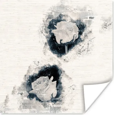 Produktbild von MuchoWow® Poster Rosen - Blumen - Rauch - Zeitungspapier 100x100 cm - Babyzimmer