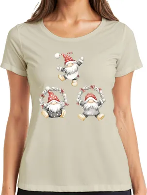 Produktbild von Weihnachtswichtel Kranz Skandinavisch Niedlich Aquarell Geschenk Damen T-Shirt, Natur, XL